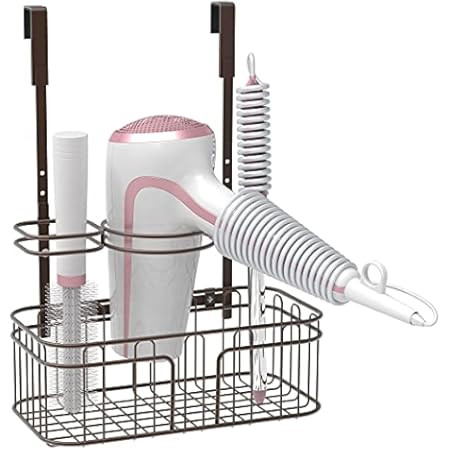 mDesign Steel Over Cabinet Door Hair Care, Hot Styling Tool Organizer Storage Basket for Hair Dryer, | Amazon (US)
