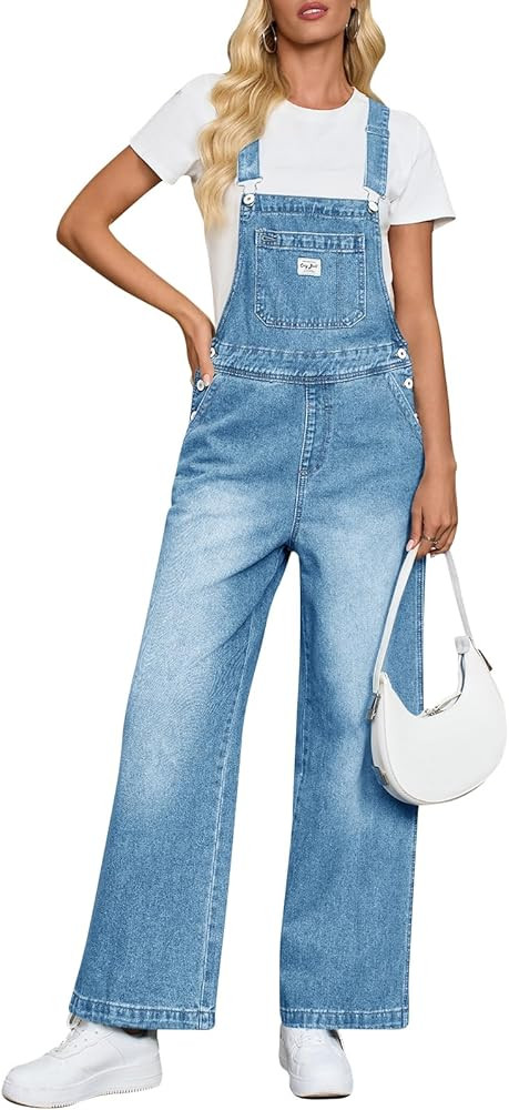 Cicy Bell Women's Denim Bib Overalls Casual Adjustable Strap Wide Leg Jean Jumpsuits Loose Fit Lo... | Amazon (US)