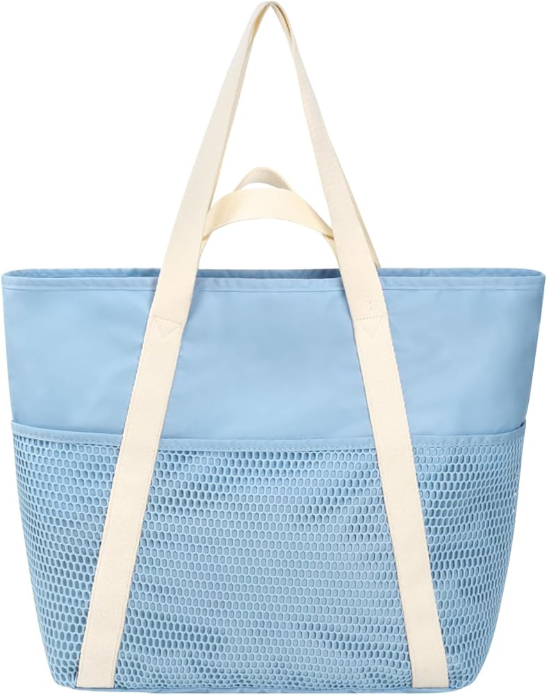 F-color Waterproof Beach Bags for Women - Machine Washable Travel Tote Bag with Zipper Cruise Swi... | Amazon (US)