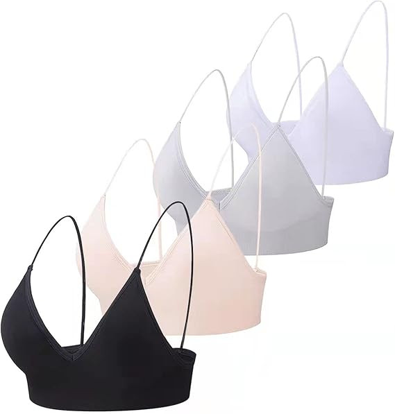MsAnya Bralette for Women Spaghetti Strap Triangle V Neck A-B Cups Bra Padded Wire Free Pull On C... | Amazon (US)