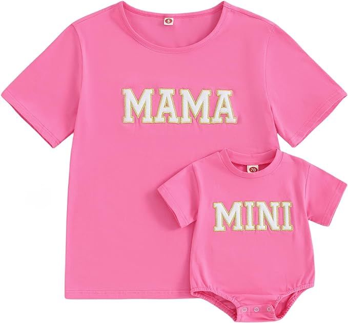 Mama and Mini Shirts Letter Print Short Sleeve Pullover Tops Mommy and Me Matching Outfits Baby S... | Amazon (US)