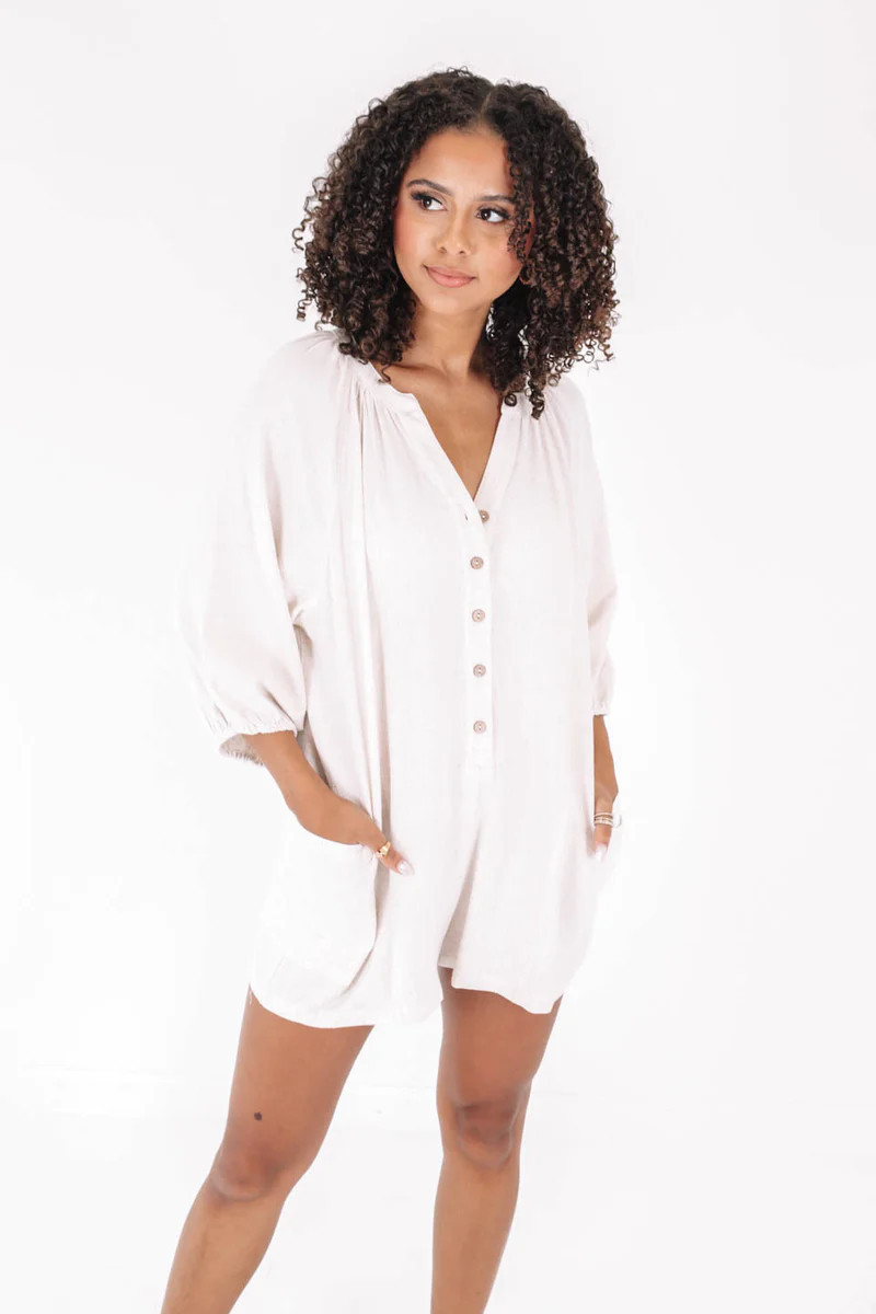 Cute In Canvas Romper - Beige | The Impeccable Pig