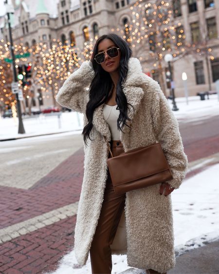 Abercrombie winter outfit on sale 
Save 20% off everything 
Abercrombie white faux coat wearing an XS
Abercrombie faux leather pants wearing a 23 


#LTKsalealert #LTKSeasonal #LTKunder100
