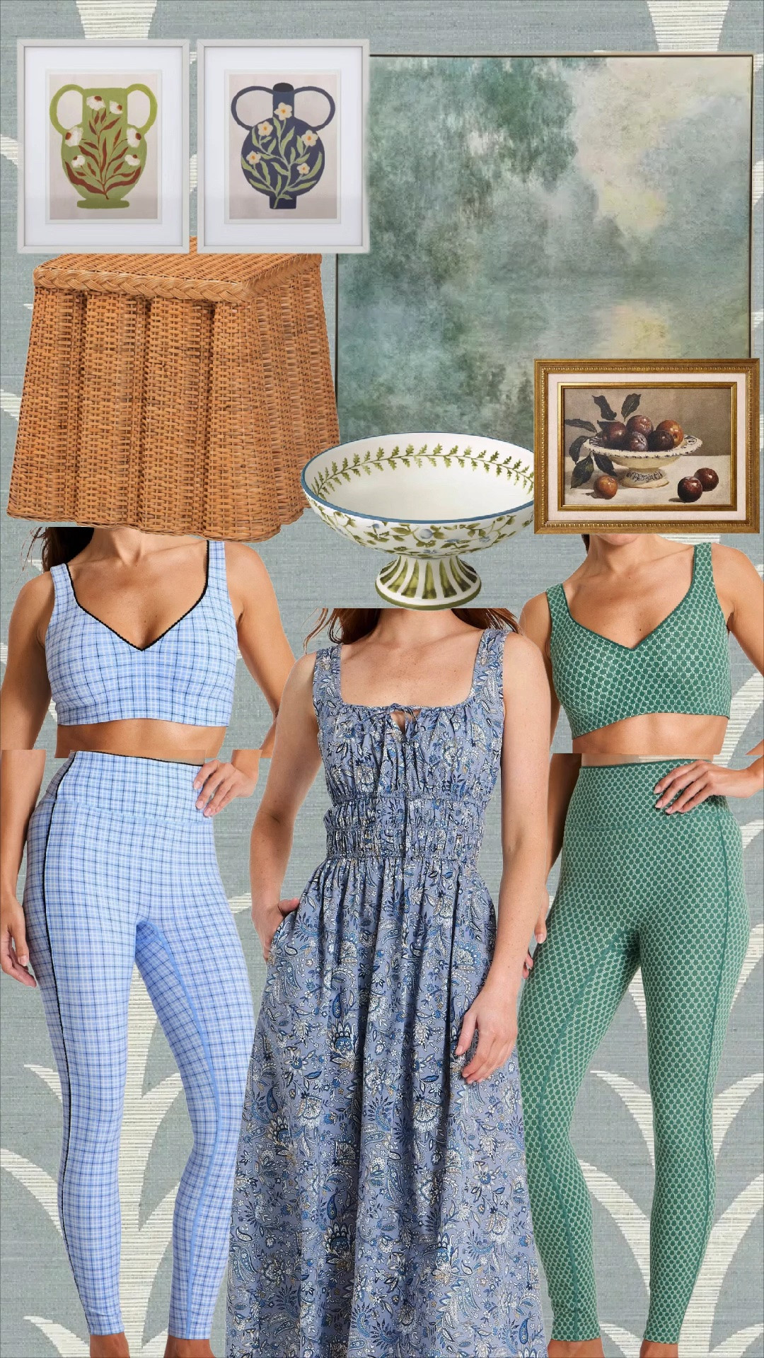 @Target new arrivals! 

* Blue plaid active sports bra
* Blue plaid high-waisted leggings
* Blue floral smocked midi dress
* Green geometric sports bra
* Green geometric high-waisted leggings

Home Decor

* Woven rattan accent table/stool
* Set of 2 botanical urn framed prints
* Large blue-green landscape canvas
* Decorative blue & green pedestal bowl
* Framed vintage fruit still-life artwork

Hashtags
#TargetStyle #TargetFinds #TargetHome #TargetFashion #Grandmillennial #CoastalGrandmillennial #TraditionalStyle #BlueAndGreenDecor #HomeDecorFinds #LTKHome #LTKStyle #LTKUnder100 #AffordableStyle #ClassicHome #TheBrokeBrooke