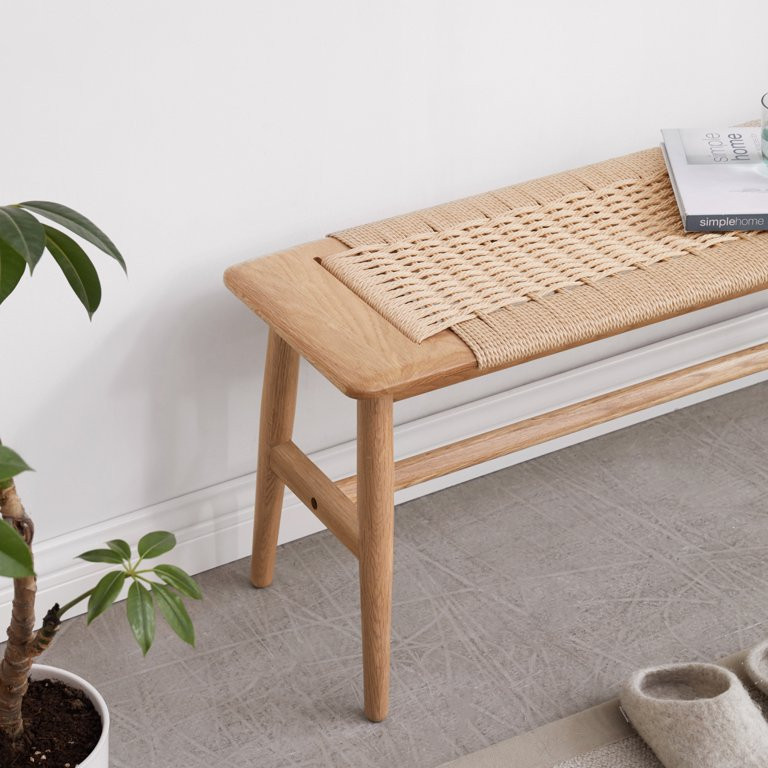 Natural Oak Wood Bench with Woven Design - Solid Wood Craftsmanship, Versatile Usage - Rustic Ele... | Walmart (US)