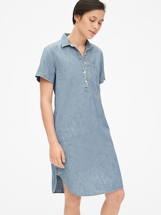Perfect Popover Shirtdress in Chambray | Gap US