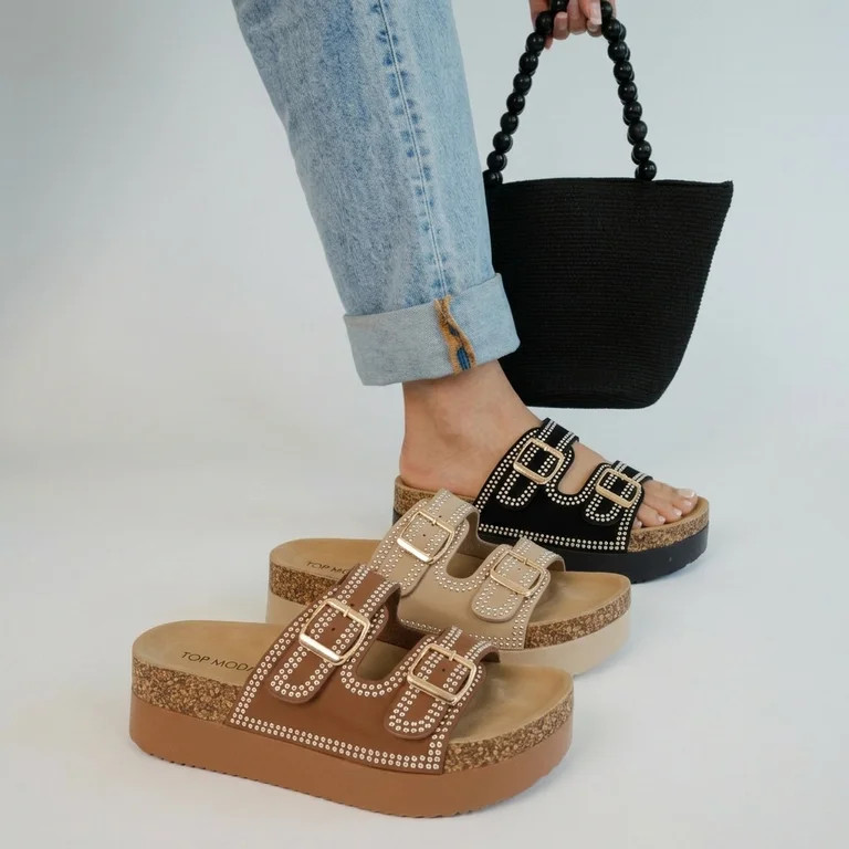 Vonmay Women’s Platform Slide Sandals, Lightweight Cork Footbed, Adjustable Buckle | Walmart (US)