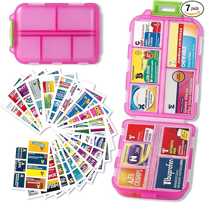 Pill Organizer with Medicine Labels Travel Daily Pill Container Mini Medication Organizer Storage... | Amazon (US)