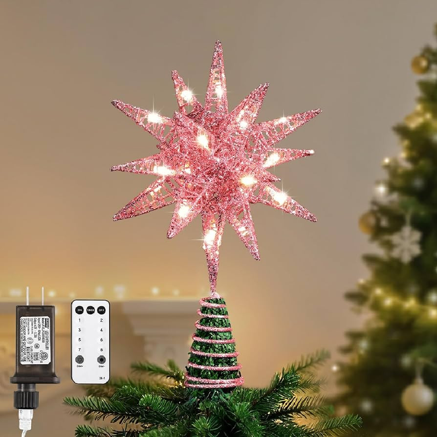 Lewondr Christmas Tree Topper, Plug in 3D Starburst Xmas Lighted Star Tree Topper, Remote Control... | Amazon (US)