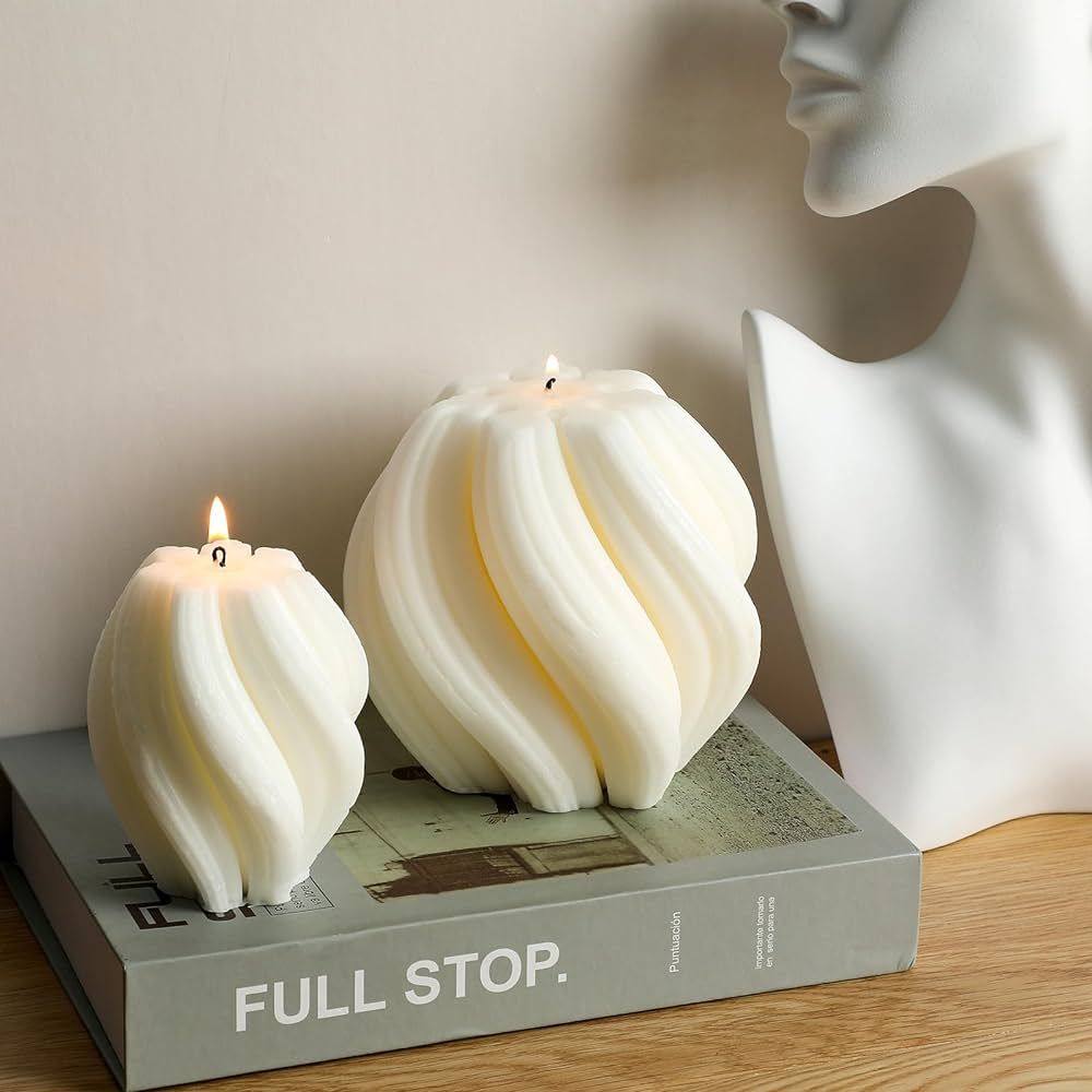 2 Pcs Spiral Swirl Candle Large Aesthetic Pillar Scented Soy Wax Twirl Candle Elegant Decorative ... | Amazon (US)