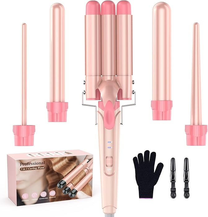 Waver Curling Iron Wand - BESTOPE PRO 5 in 1 Curling Wand Set with 3 Barrel Hair Crimper for Wome... | Amazon (US)