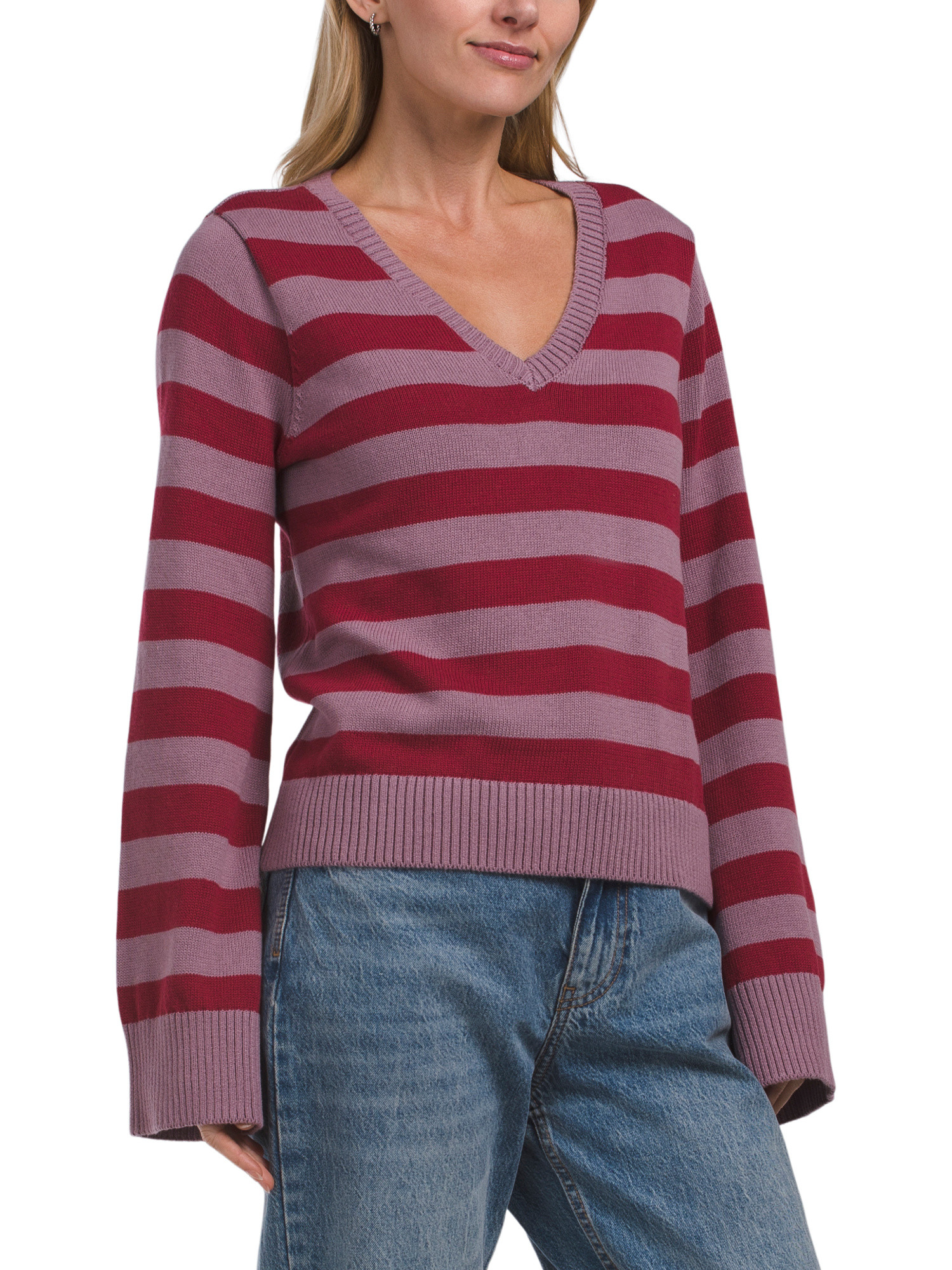 Kiley Summit Stripe Cotton Blend Bell Sleeve Sweater | TJ Maxx