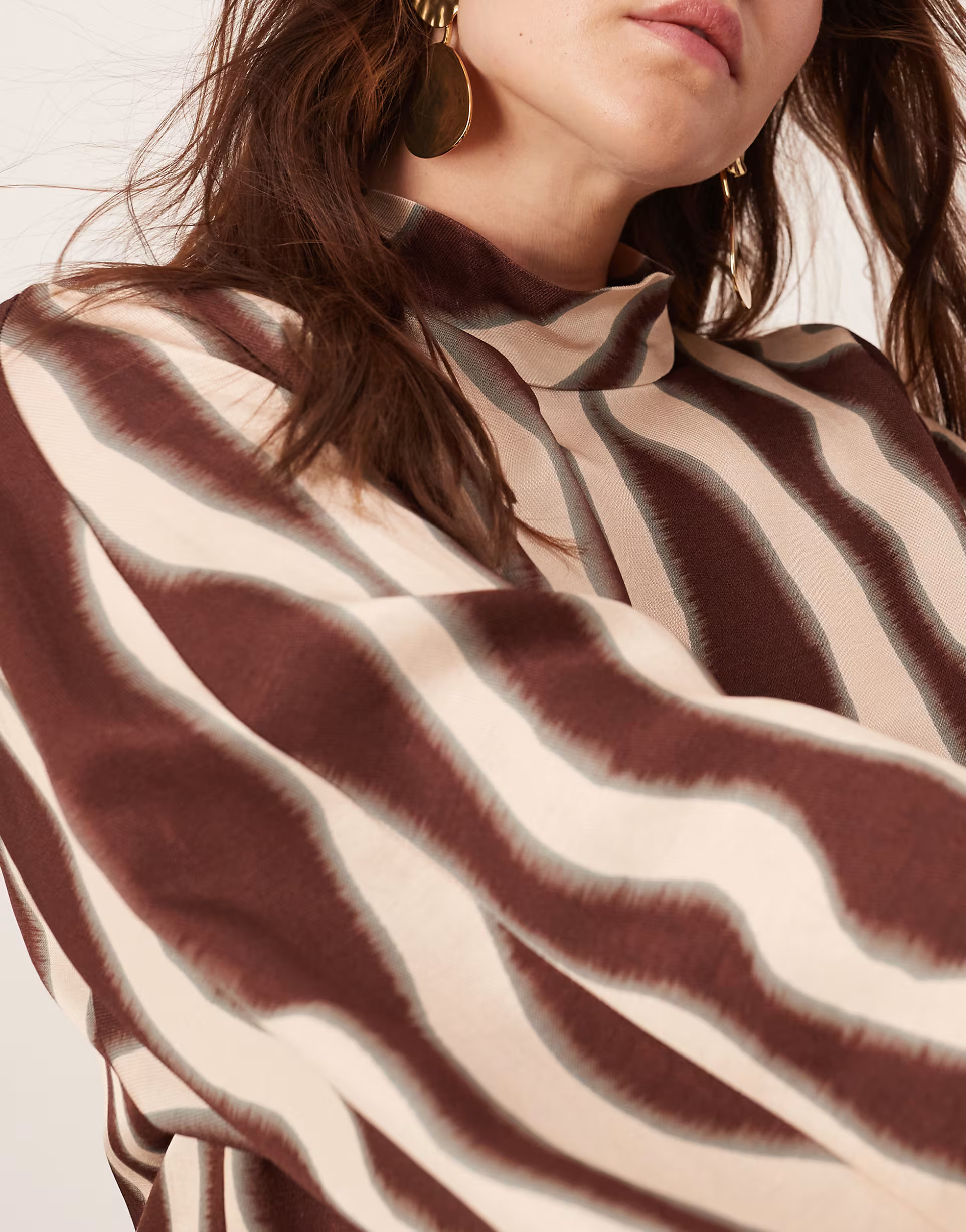 ASOS EDITION Curve high neck oversized top in chocolate wavy print - part of a set | ASOS (Global)