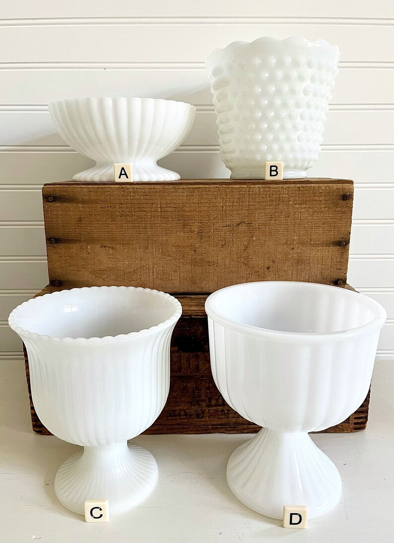 Vintage White Milk Glass; Bowls, Compotes, Planters, Vases | Etsy (US)