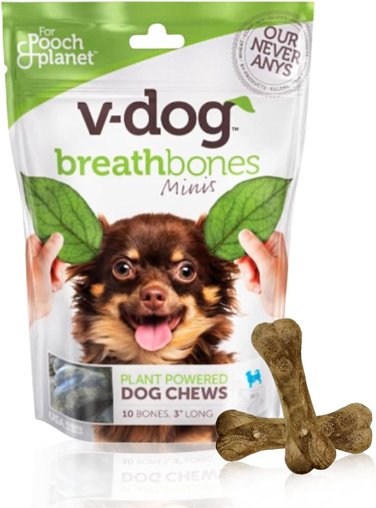 V-dog Dog Treats - Vegan Breathbone Teeth Cleaning Dental Bones - Fresh Breath - 8 Ounces - Minis... | Amazon (US)