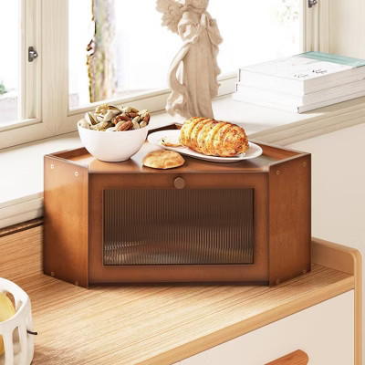 MOEPISY Corner Bamboo Bread Box for Kitchen Counter Large Capacity Rustic Bread Storage Container (Brown) | Target