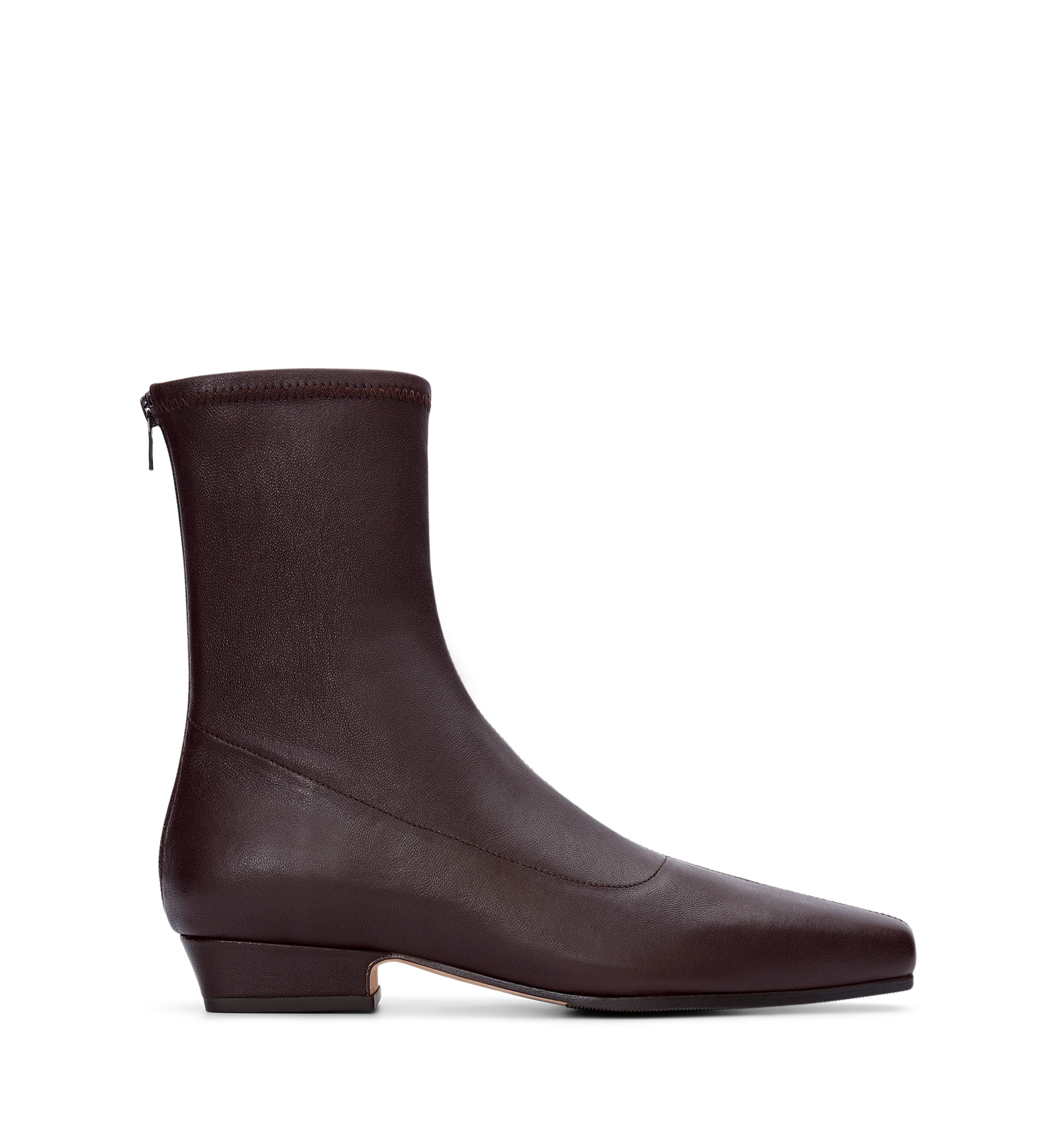 Rook Chocolate Brown Stretch Leather Flat Boots | Bared Footwear | Bared Footwear