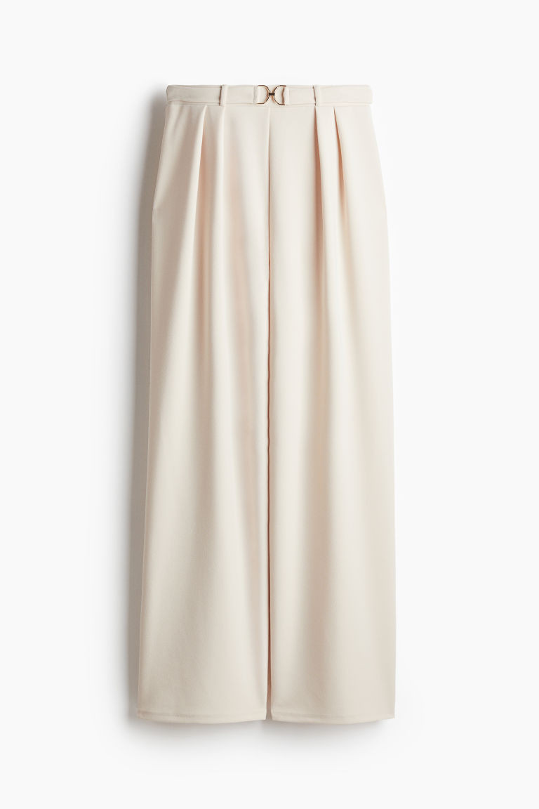 H & M - Buckle-detail tailored trousers - Beige | H&M (UK, MY, IN, SG, PH, TW, HK)