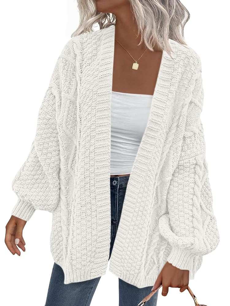 PRETTYGARDEN Women's Cable Knit Open Front Fall Sweater Lantern Long Sleeve Chunky Cardigan Sweat... | Amazon (US)