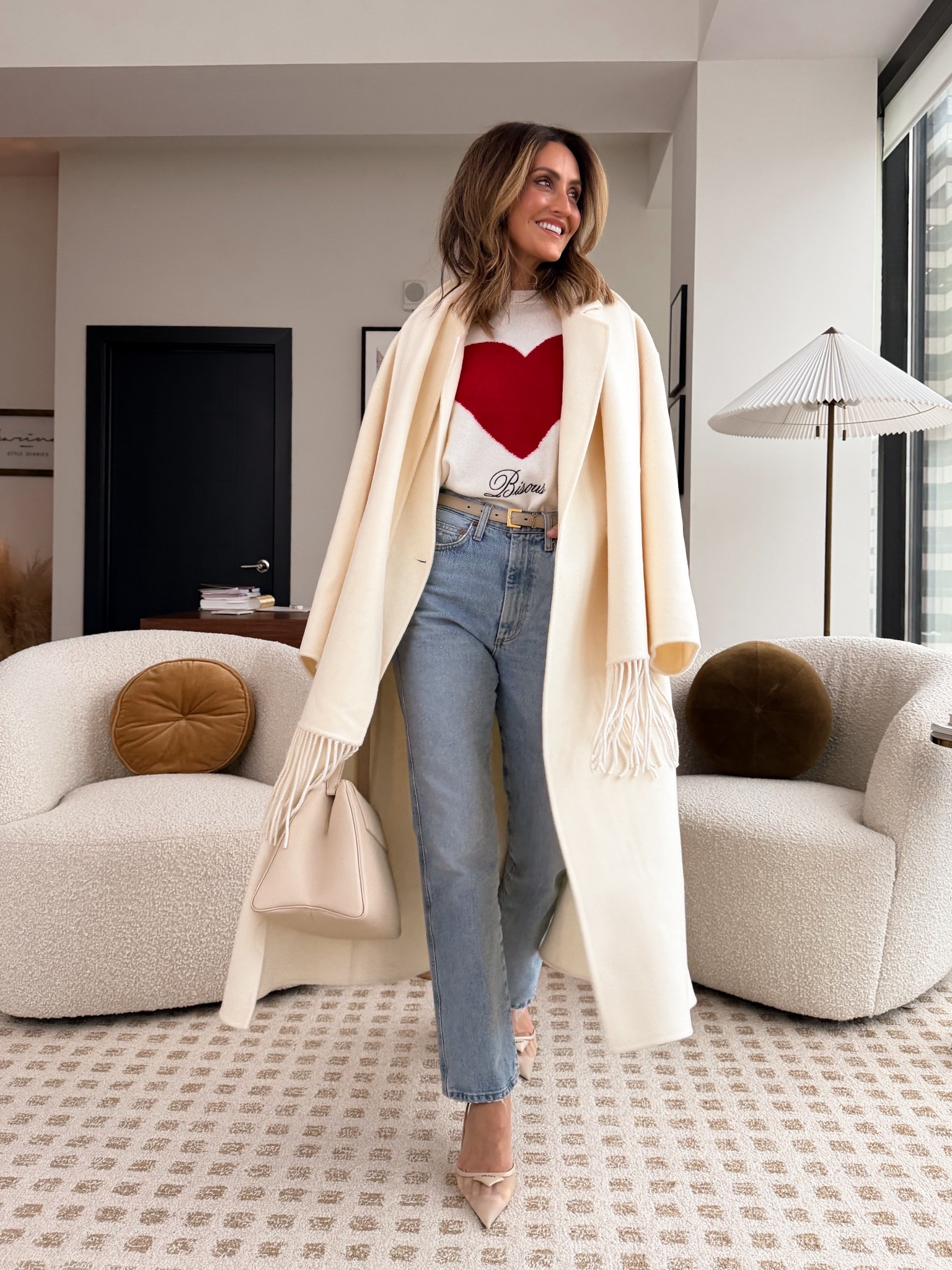 A non cheesy Valentine’s Day outfit! Couldn’t resist the heat sweater, but wanted to elevate the look with the oversized coat, a straight leg jeans and pumps! 

#LTKValentine #LTKootd #LTKSeasonal