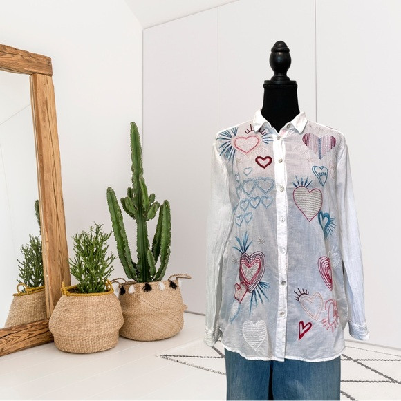Johnny Was Workshop Long Sleeve Love Amour Embroidered Button Down Top | Poshmark
