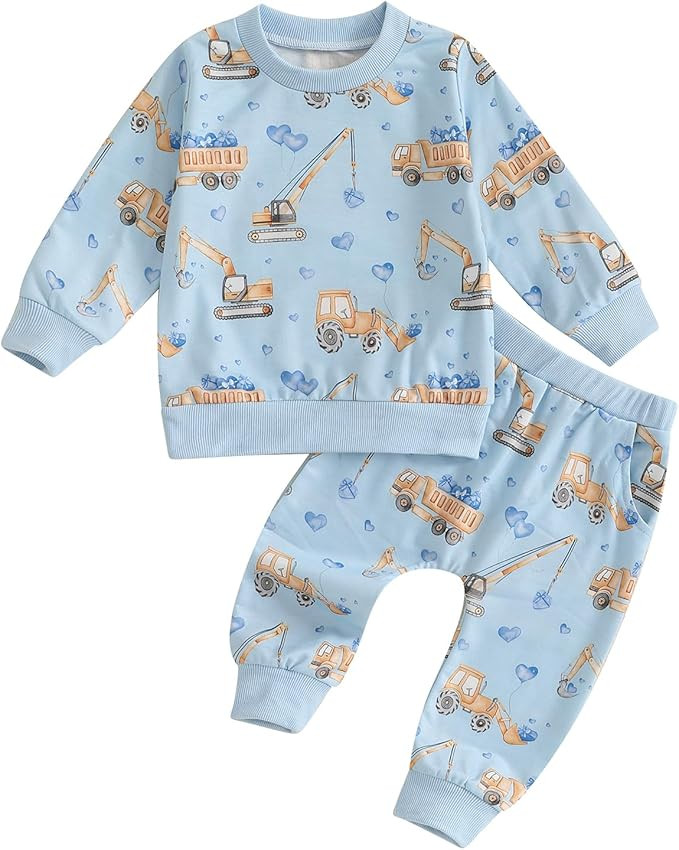 Toddler Baby Boy Valentines Day Outfits Truck Heart Print Long Sleeve Tops Sweatpants 2Pcs Spring... | Amazon (US)