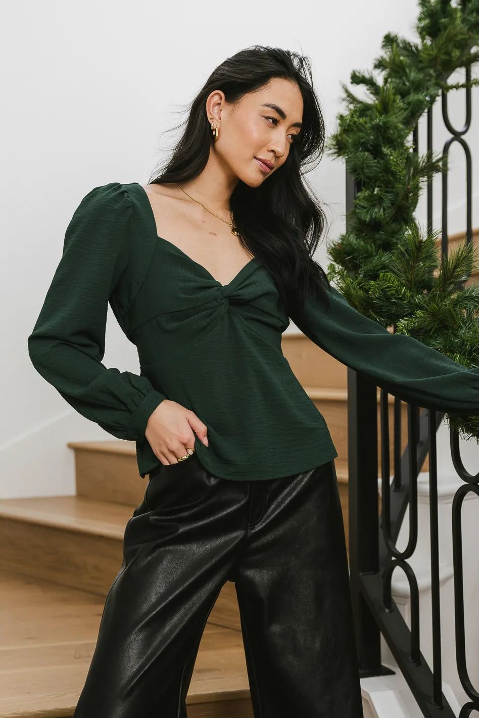Maeve Twist Front Blouse in Emerald | Bohme