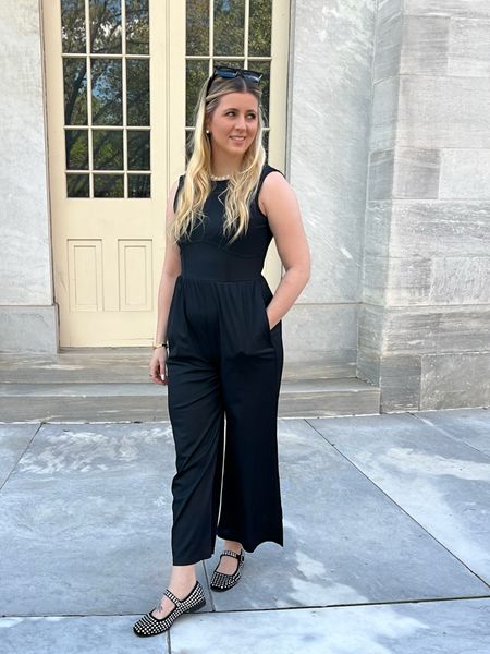 Corseted wide leg jumpsuit. Stretchy and so comfy. Ballet flats and sunglasses are Amazon finds too. 

Jumpsuit runs TTS. Shoes size up a half size they run a little small. 

#LTKstyletip #LTKshoecrush #LTKfindsunder50