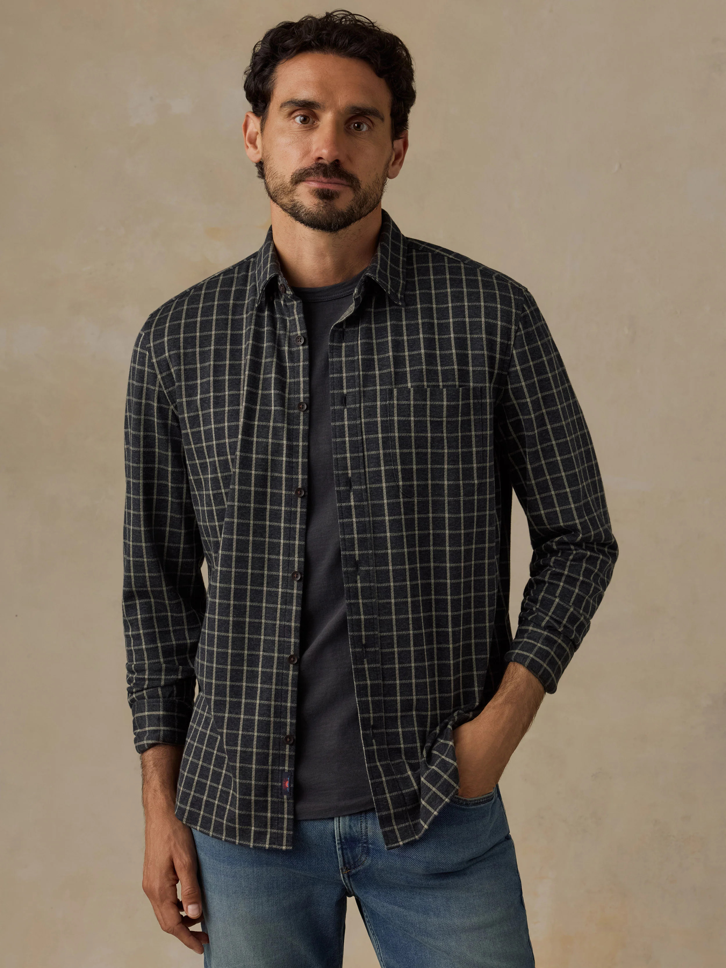 Coastline Knit Shirt - Charcoal Sage Check | Faherty