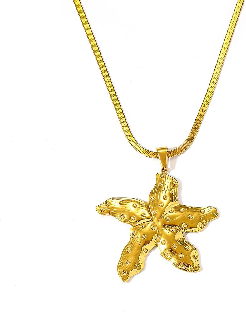 Gold Starfish Necklace for Women Starfish Pendant Necklaces Bohemian Chain Necklace Summer Ocean ... | Amazon (US)