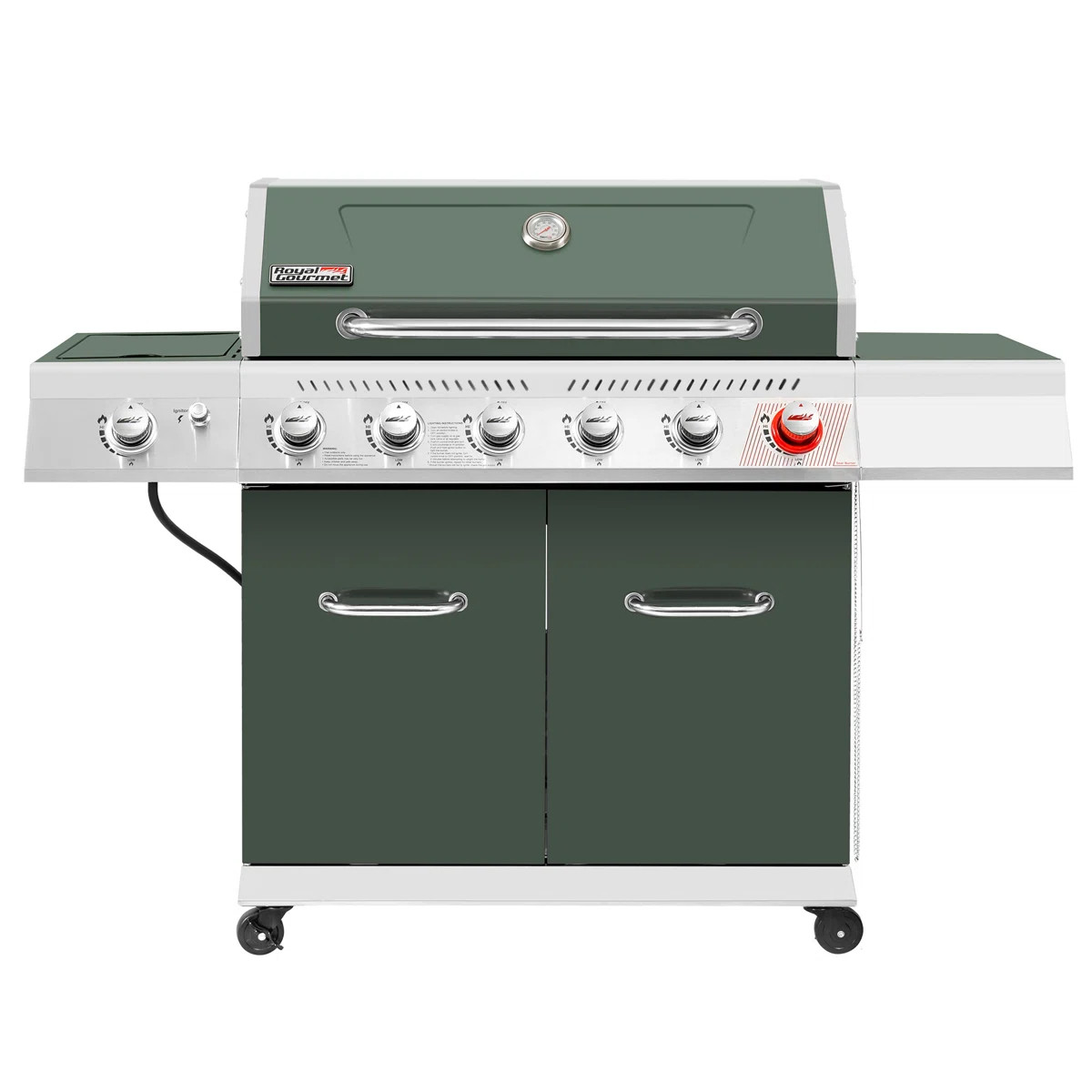 Royal Gourmet 6-Burner BBQ Liquid Propane Gas Grill with Sear Burner and Side Burner, Olive Green | Wayfair North America
