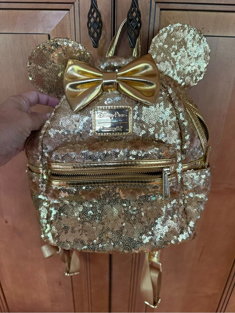 Loungefly Gold Sequin Minnie Ear Mini Backpack with Metallic Bow | Poshmark