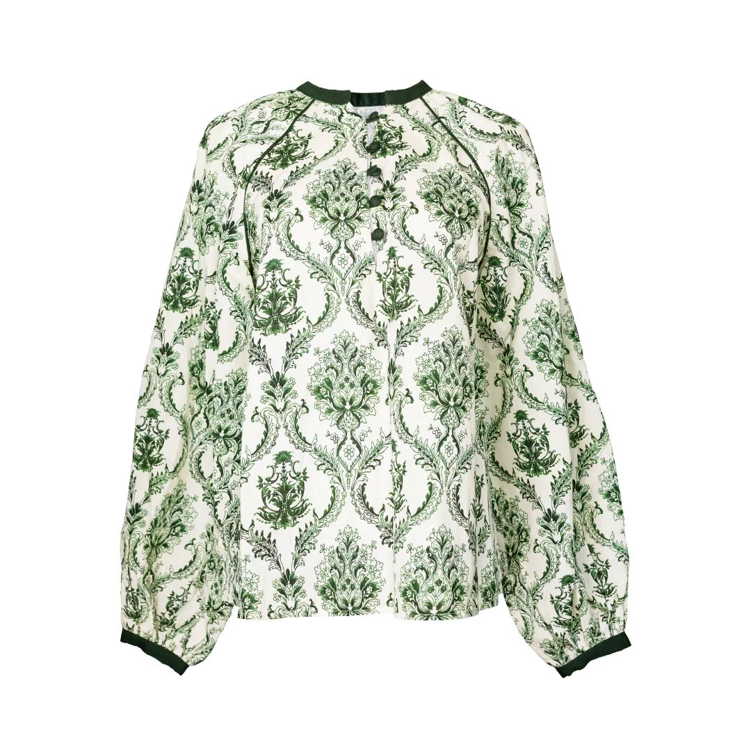 Blouse, Green and Ivory Trellis Print | The Avenue