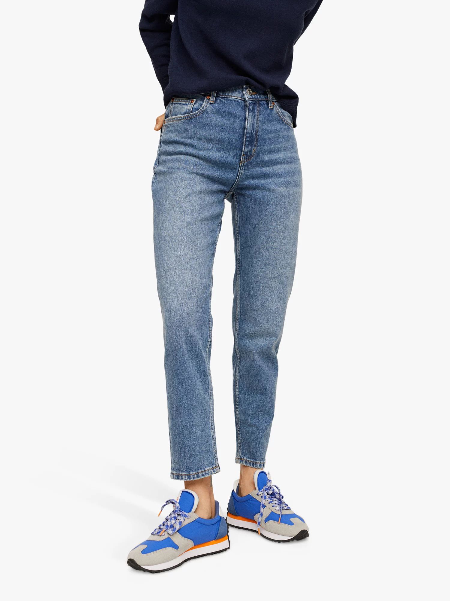 Mango Newmom High Waist Jeans, Open Blue | John Lewis (UK)