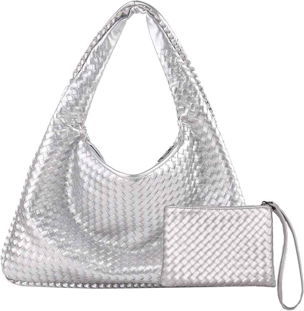 Woven Leather Hobo Bag With Purse for Women Top-handle Shoulder Bag, Tote Bags for Women Large Ca... | Amazon (US)