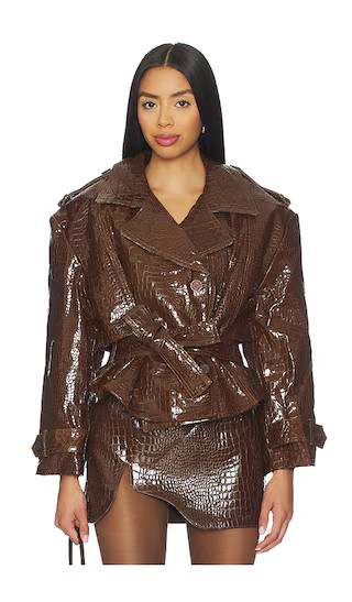 Brooklyn Trench Leather Coat in Brown Croro | Revolve Clothing (Global)
