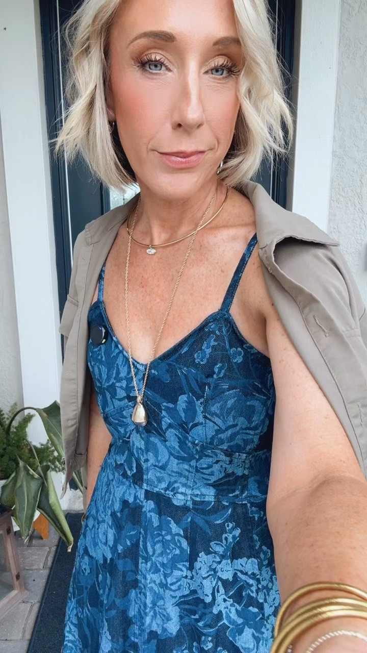 My ootd for dinner:
• denim floral dress - size XS. 
• jacket - size medium. 
• sandals - tts. 
• accessories linked.

#LTKootd #LTKOver40 #LTKSeasonal