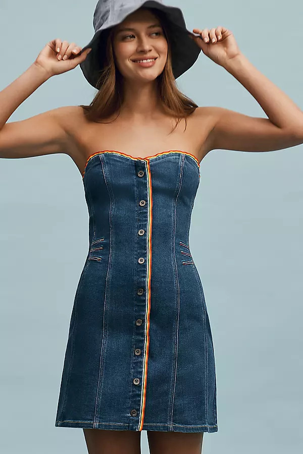 Strapless Button-Front Denim Mini Dress | Anthropologie (US)