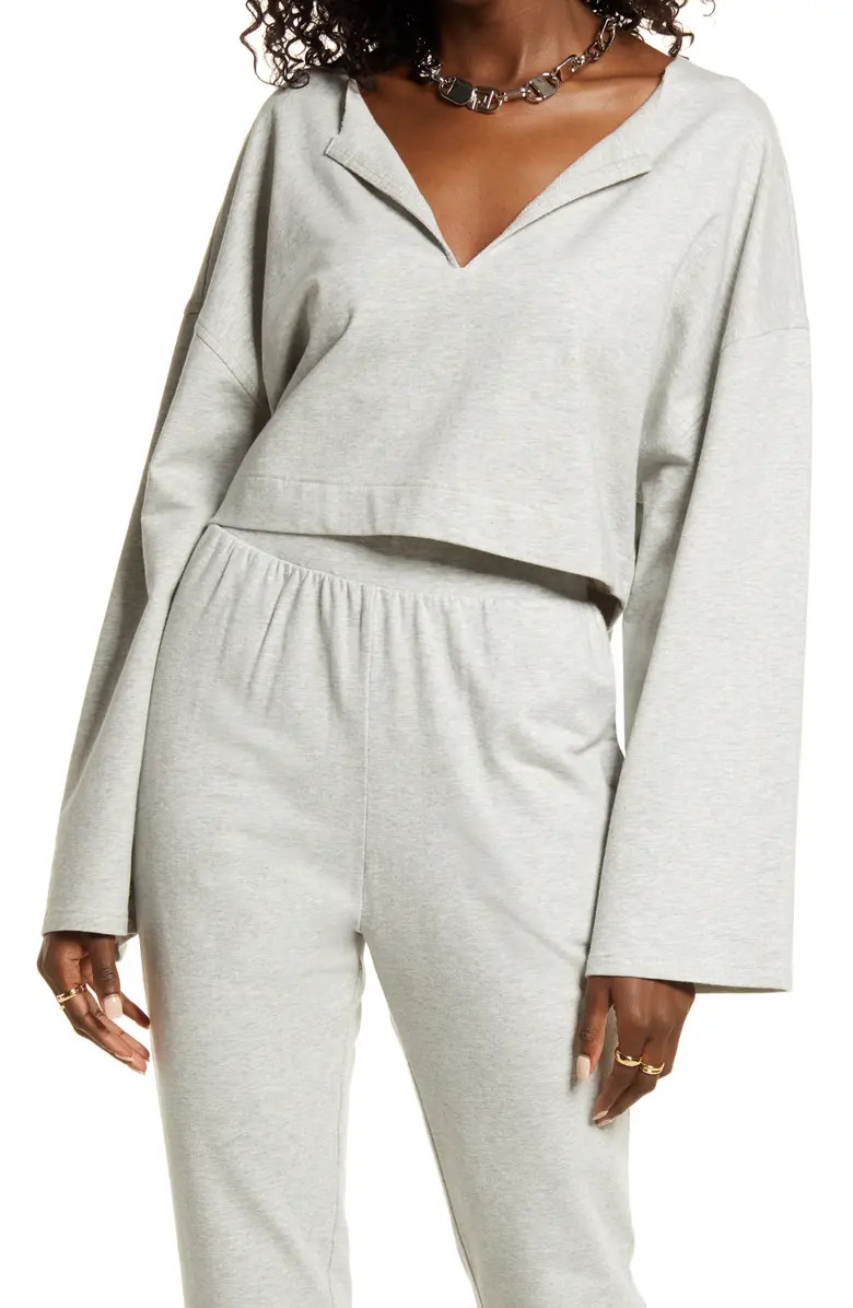 Split Neck Stretch Cotton Crop Sweatshirt | Nordstrom Rack