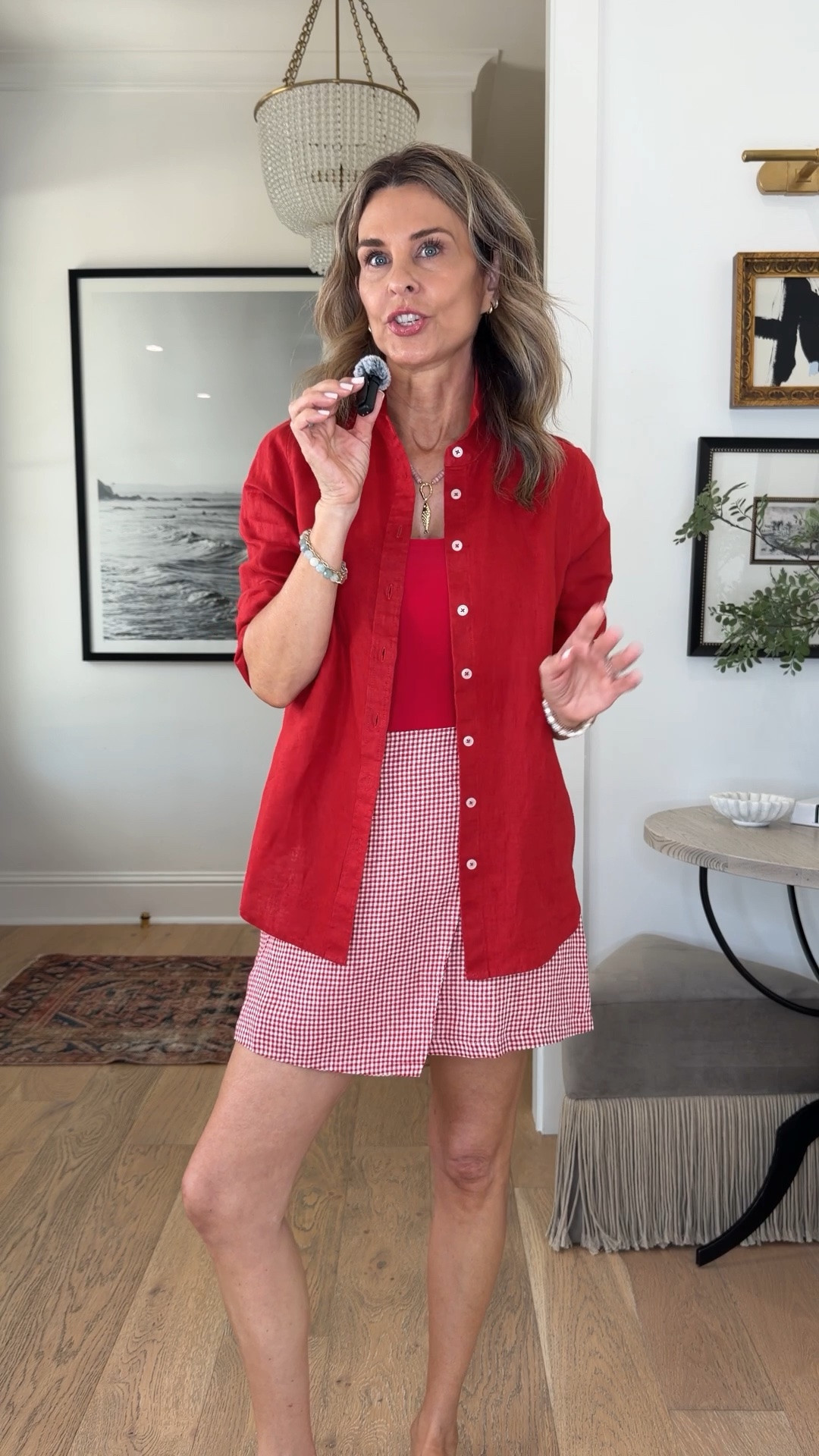 I’m 5’6’’. @Quince chic summer on a budget! 
-red swimsuit size XS
-red gingham skirt size XS, size down for tighter fit

#LTKootd #LTKOver40 #LTKActive