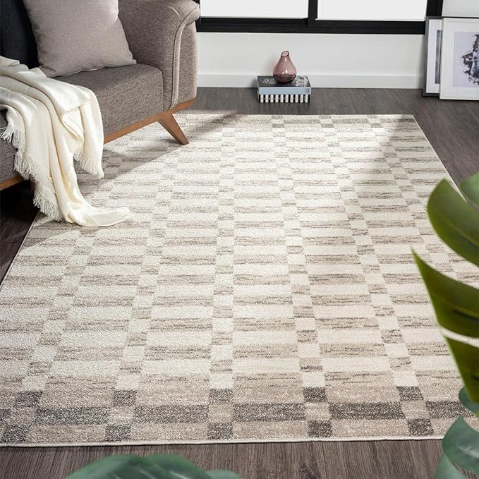 LUXE WEAVERS Checkered Geometric Beige 6x9 Area Rug, Indoor Carpet | Amazon (US)
