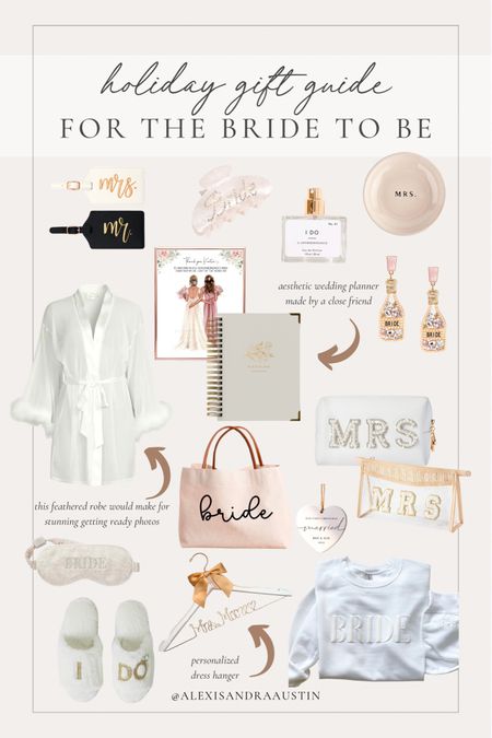 Holiday gift guide for the bride to be! Christmas is a great time to grab the spring/summer brides items for their big day 

Holiday gift guide, bride to be, stocking stuffers, gift guide, spring bride, wedding planner, luggage tags, bride crewneck, wedding dress hanger, robe finds, bride accessories, fun bride finds, Etsy, found it on Amazon, white slippers, eye mask, shop the look! 

#LTKHoliday #LTKSeasonal #LTKGiftGuide
