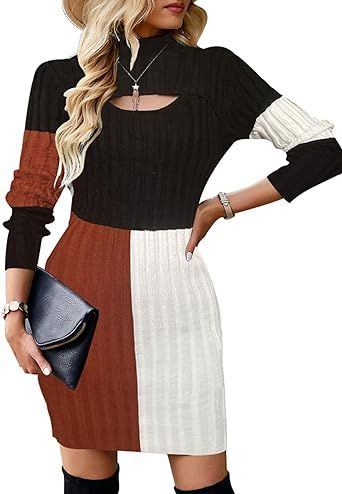 Zilcremo Women Long Sleeve Turtleneck Knit Stretch Slim Cutout Pullover Sweater Ribbed Bodycon Mi... | Amazon (US)