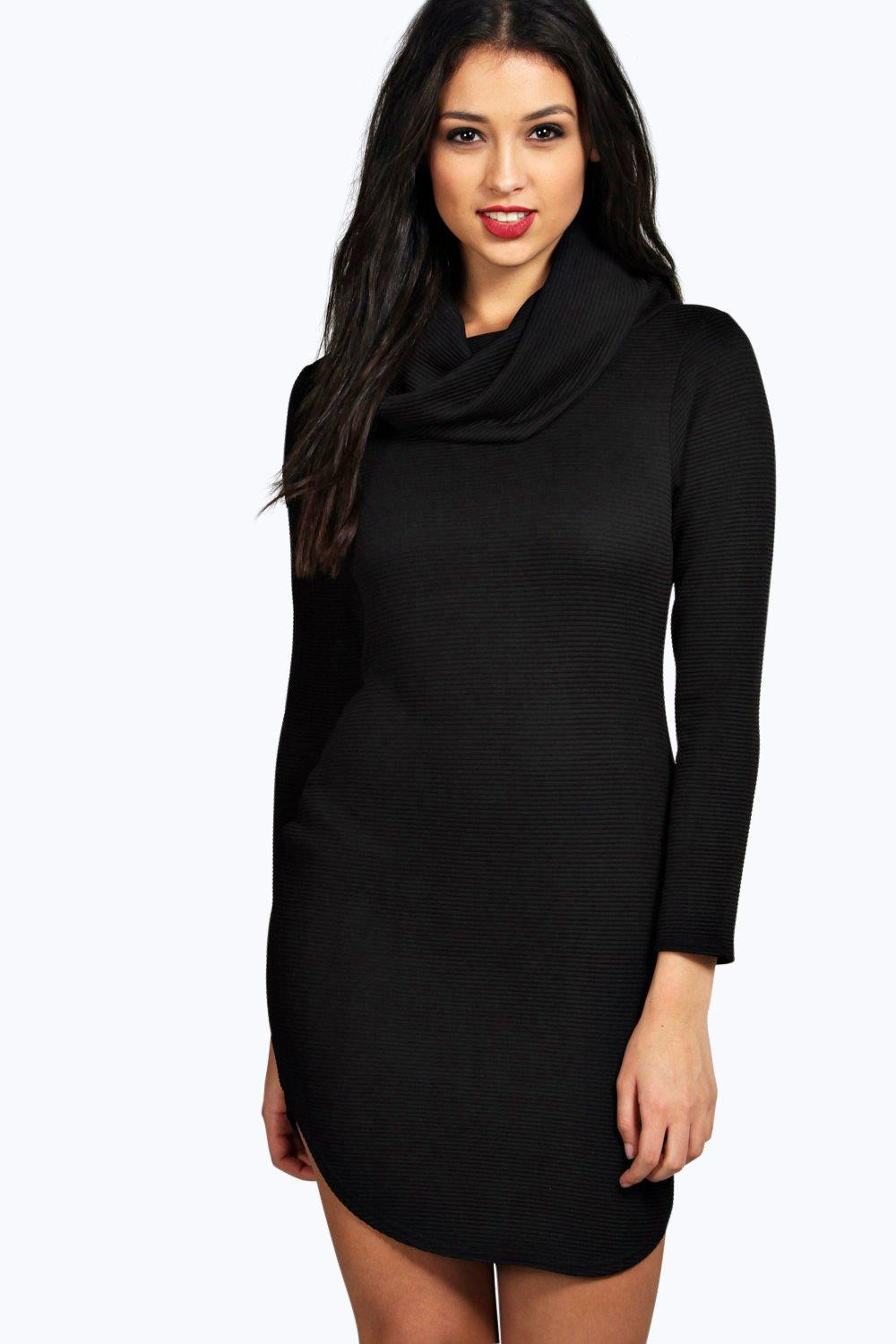 Alisia Roll Neck Curved Hem Bodycon Dress | Boohoo.com (US & CA)
