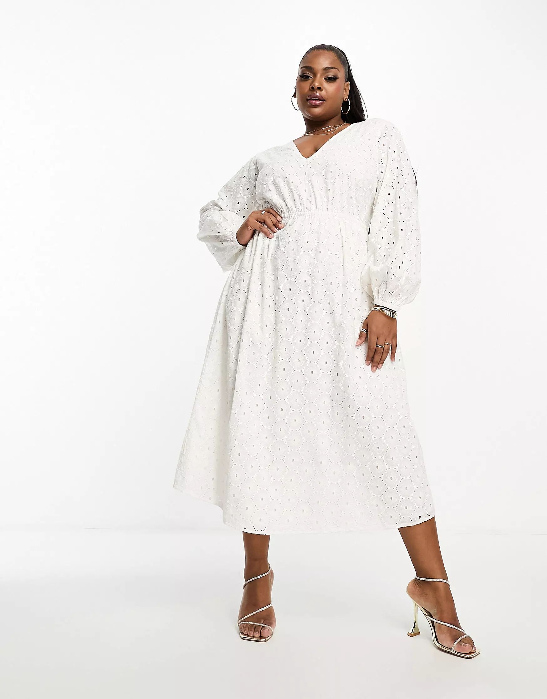 Pretty Lavish Curve cut-out broderie midaxi dress in white | ASOS (Global)
