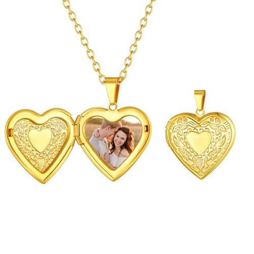 FindChic Gold Plated Locket Necklace for Women, Heart Pendant with Picture Inside, Custom Photo Jewelry Gift for Birthday Valentine's Day, Memorial Present for Mom Girlfriend | Amazon (US)