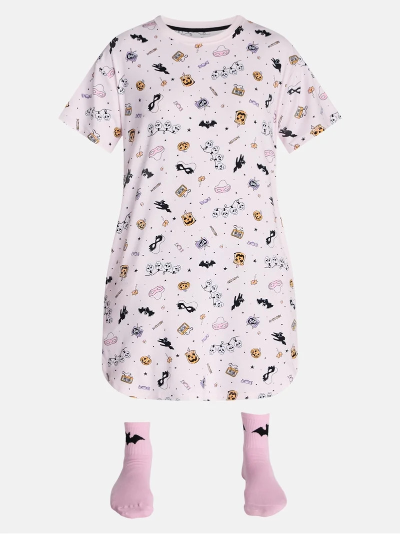 Halloween Women's Sleepshirt Top and Socks Set from Way to Celebrate, 2-Piece, Sizes XS-3X | Walmart (US)