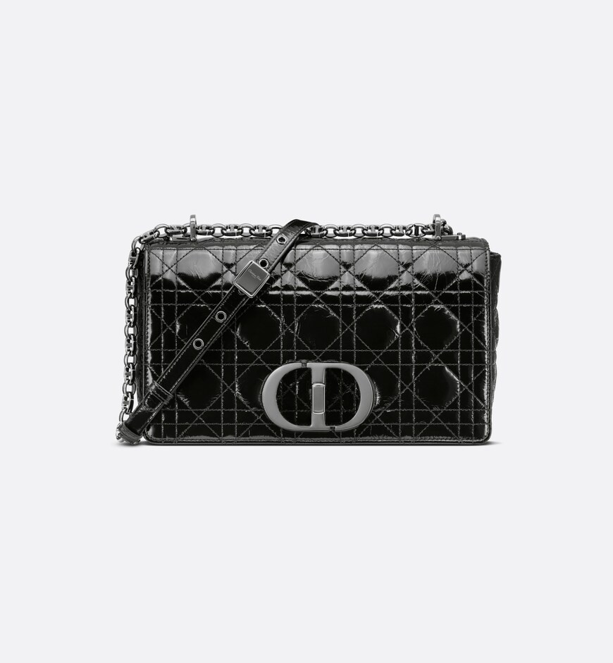 Medium Dior Caro Bag Black Crinkled Patent Lambskin | DIOR | Dior Beauty (US)