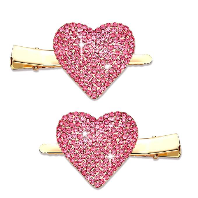 NVENF Valentine’s Day Heart Hair Clips for Women Rhinestone Glitter Enamel Heart Hairpins Sweet... | Amazon (US)