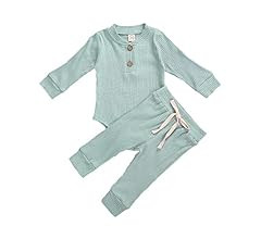 Newborn Unisex Baby Boy Girl Pajamas Long Sleeve Knitted Romper Bodysuit Top+Elastic Waist Pants 2PC | Amazon (US)